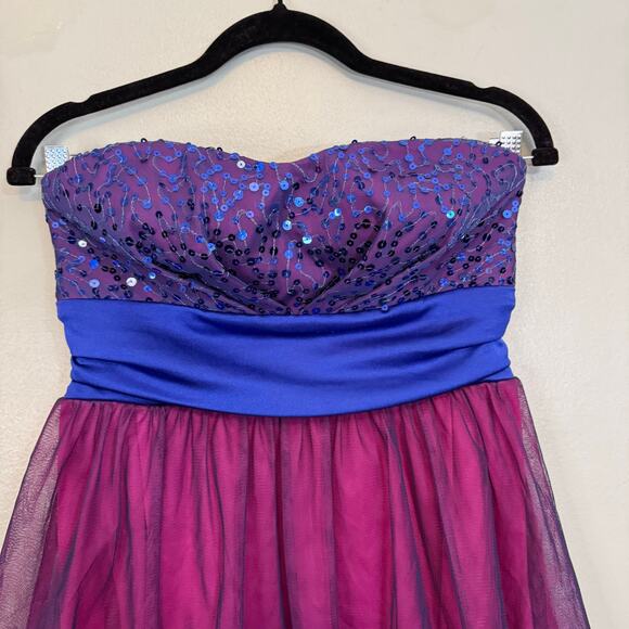 BCX Prom Dress Junior 9 Blue Sequin Mini Fit & Flare Sweetheart Strapless NWT - Picture 3 of 10